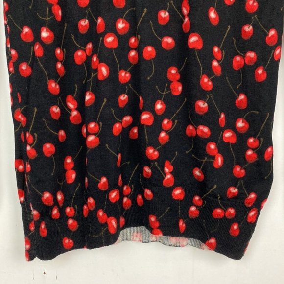 J.Crew S Cherry Print Tippi Sweater Black & Red 100% Merino Wool - Picture 9 of 12